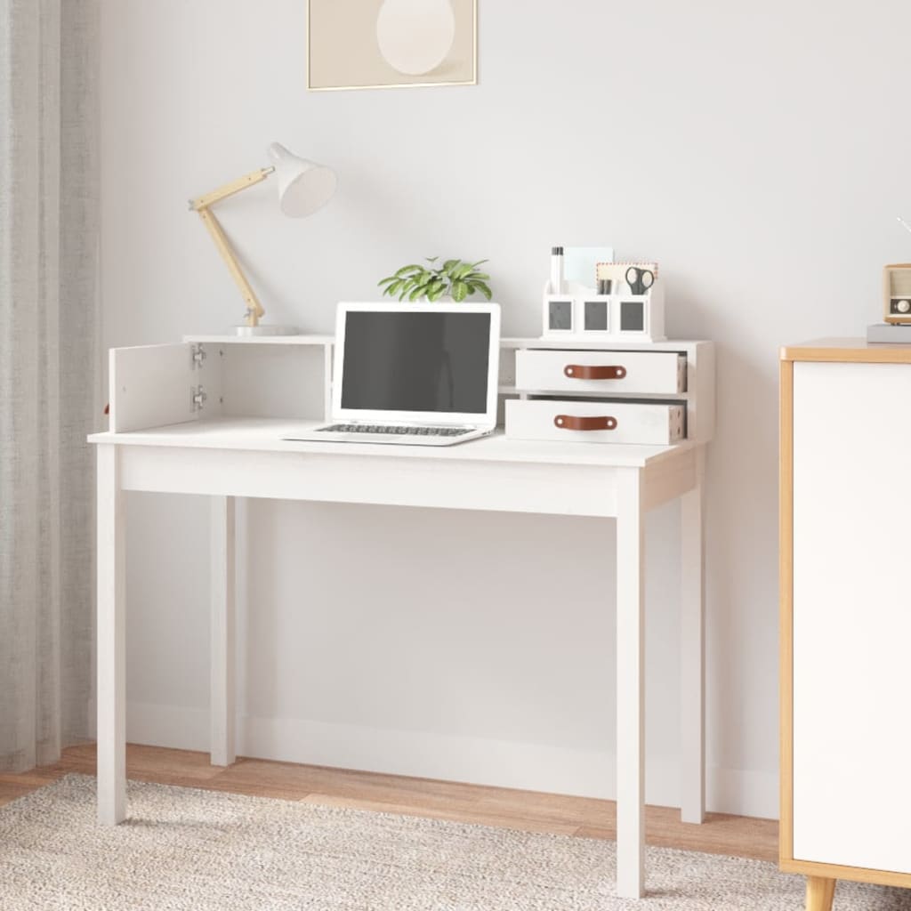  Schreibtisch Weiß 110x50x93 cm Massivholz Kiefer