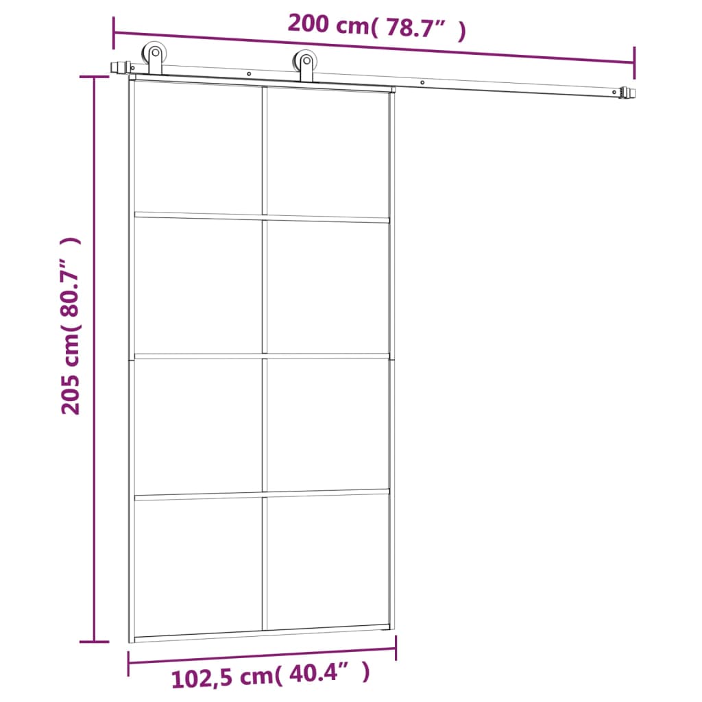  Schiebetür mit Beschlag 102,5x205 cm ESG-Glas & Aluminium