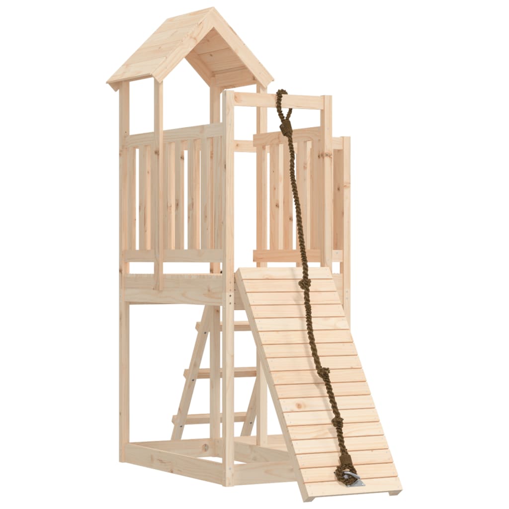  Spielturm mit Kletterwand Massivholz Kiefer