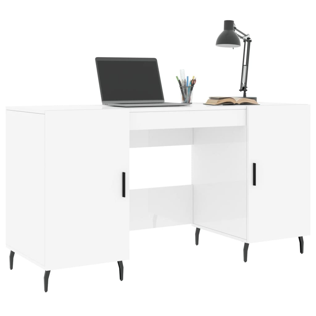  Schreibtisch Hochglanz-Weiß 140x50x75 cm Holzwerkstoff