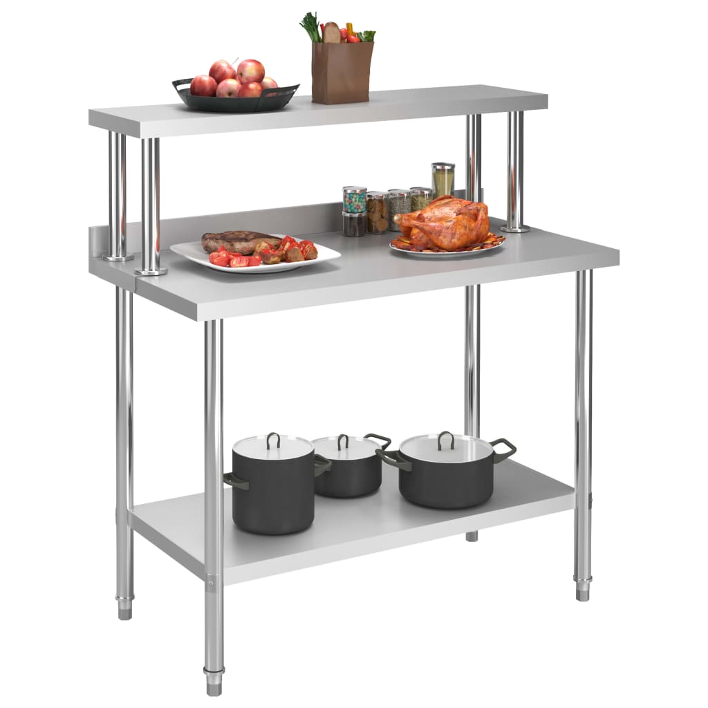  Küchen-Arbeitstisch mit Aufsatzboard 120×60×120 cm Edelstahl 