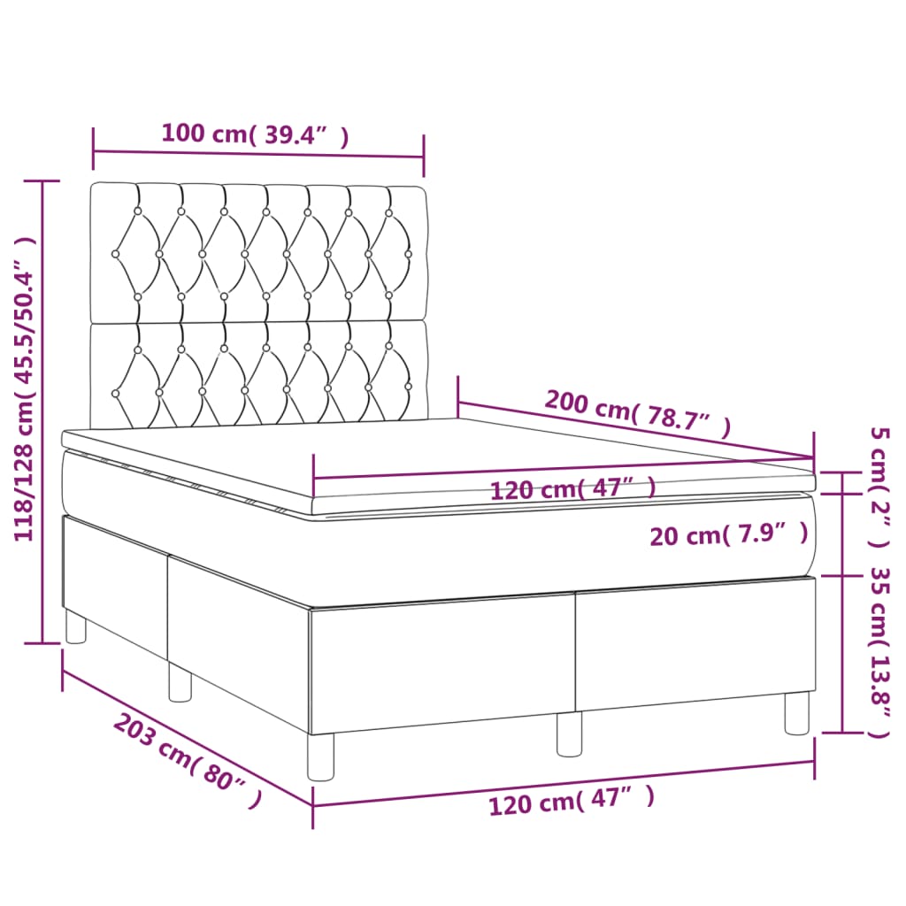  Boxspringbett mit Matratze & LED Schwarz 120x200 cm Samt