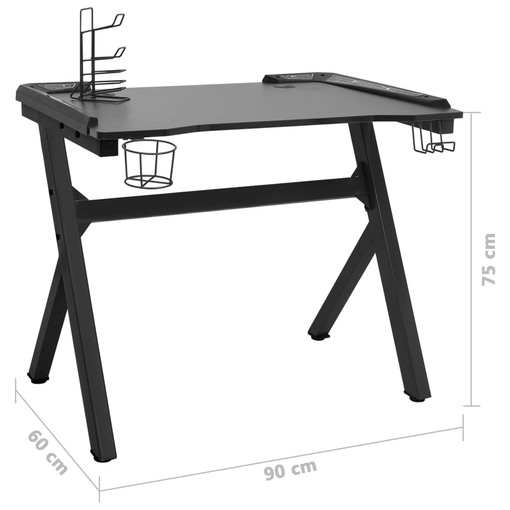  Gaming-Schreibtisch mit LED und Y-Gestell Schwarz 90x60x75 cm