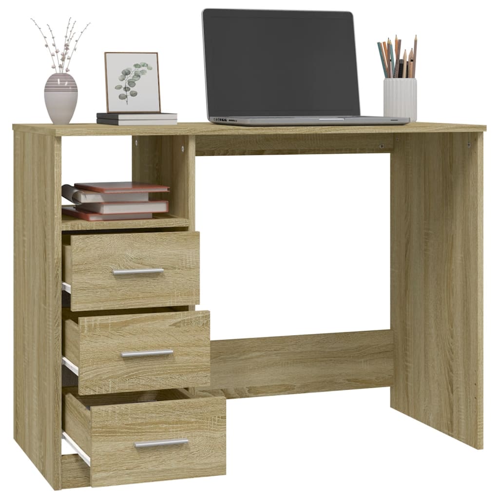  Schreibtisch mit Schubladen Sonoma-Eiche 102x50x76 cm