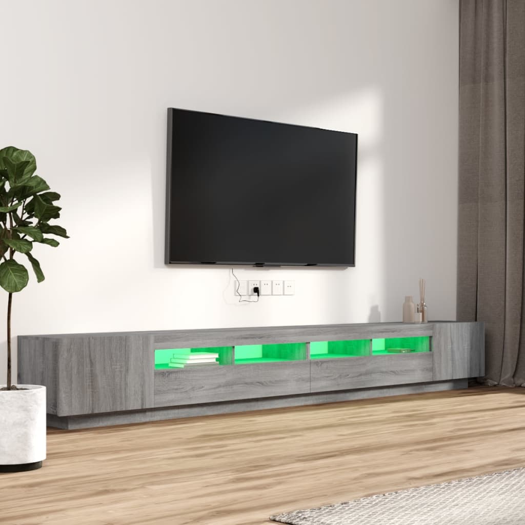  3-tlg. TV-Schrank-Set LED-Leuchten Grau Sonoma Holzwerkstoff