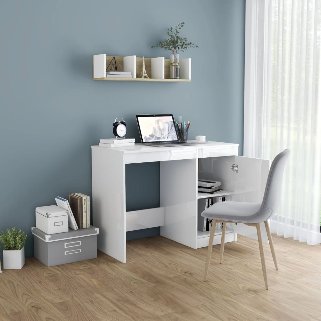  Schreibtisch Hochglanz-Weiß 100x50x76 cm Holzwerkstoff