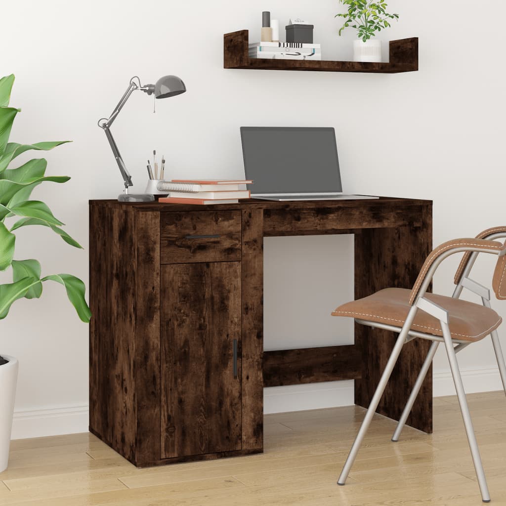  Schreibtisch mit Stauraum Räuchereiche Holzwerkstoff