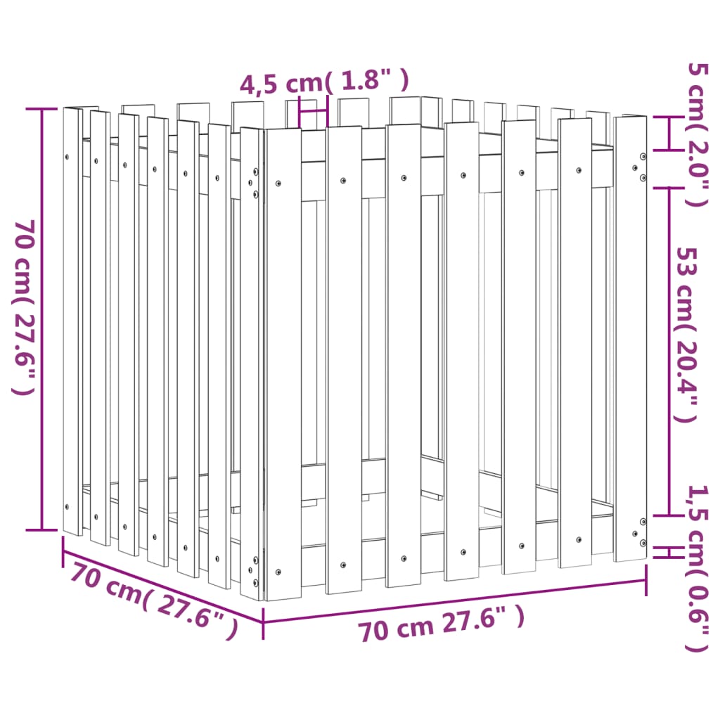  Pflanzkübel Lattenzaun-Design 70x70x70 cm Massivholz Kiefer