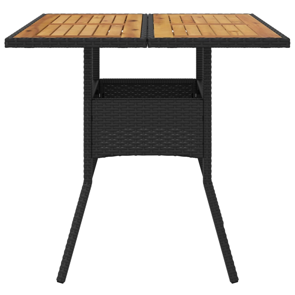  Gartentisch mit Holzplatte Schwarz 80x80x75 cm Poly Rattan