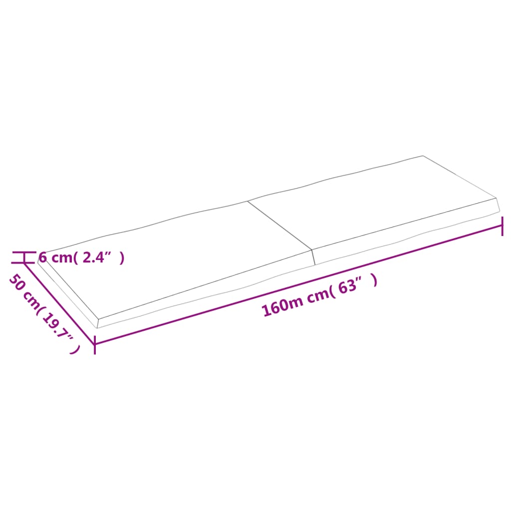  Tischplatte 160x50x(2-6) cm Massivholz Behandelt Baumkante