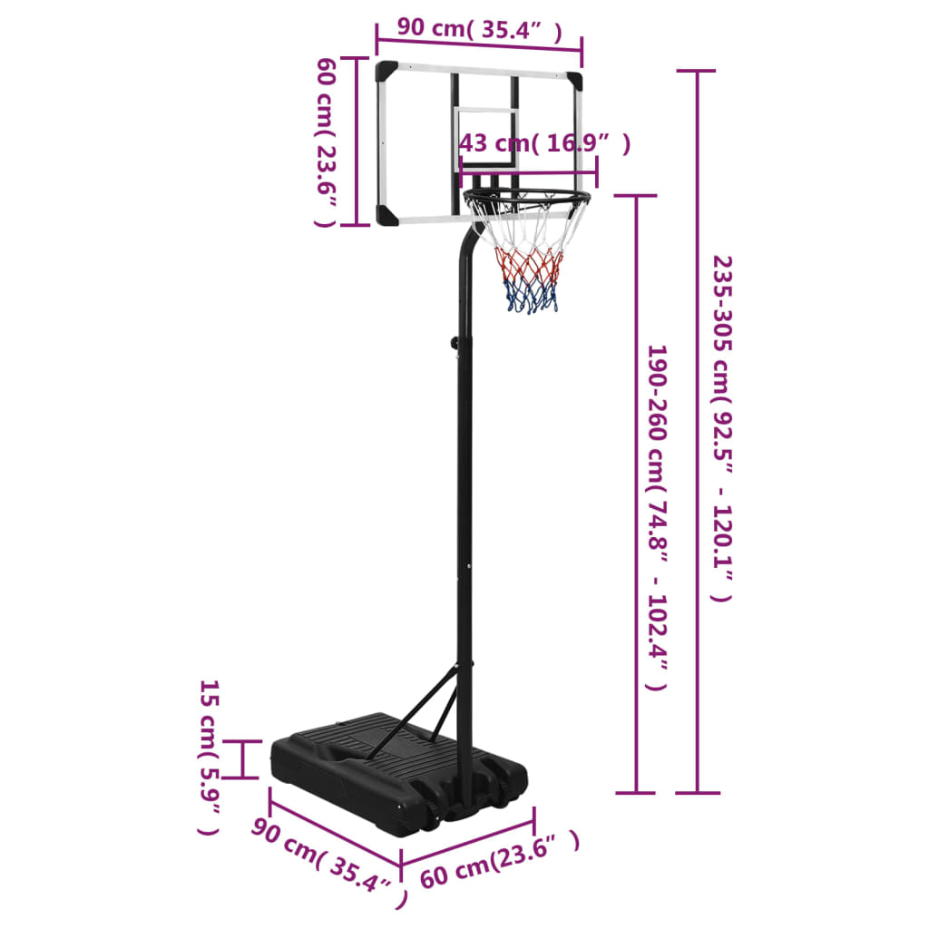  Basketballständer Transparent 235-305 cm Polycarbonat