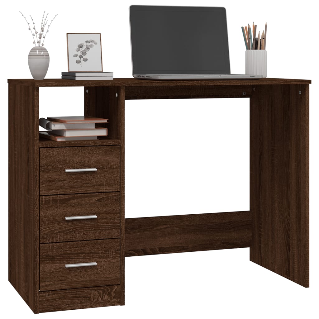  Schreibtisch mit Schubladen Braun Eichen-Optik 102x50x76 cm