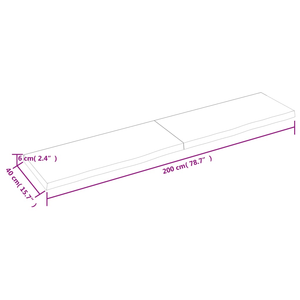  Tischplatte Dunkelbraun 200x40x(2-6)cm Massivholz Eiche