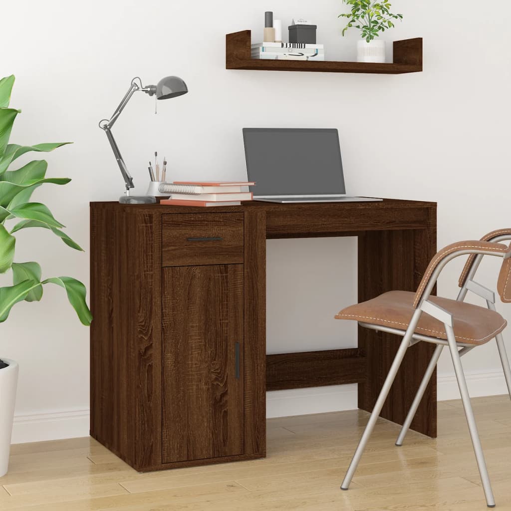  Schreibtisch mit Stauraum Braun Eichen-Optik Holzwerkstoff