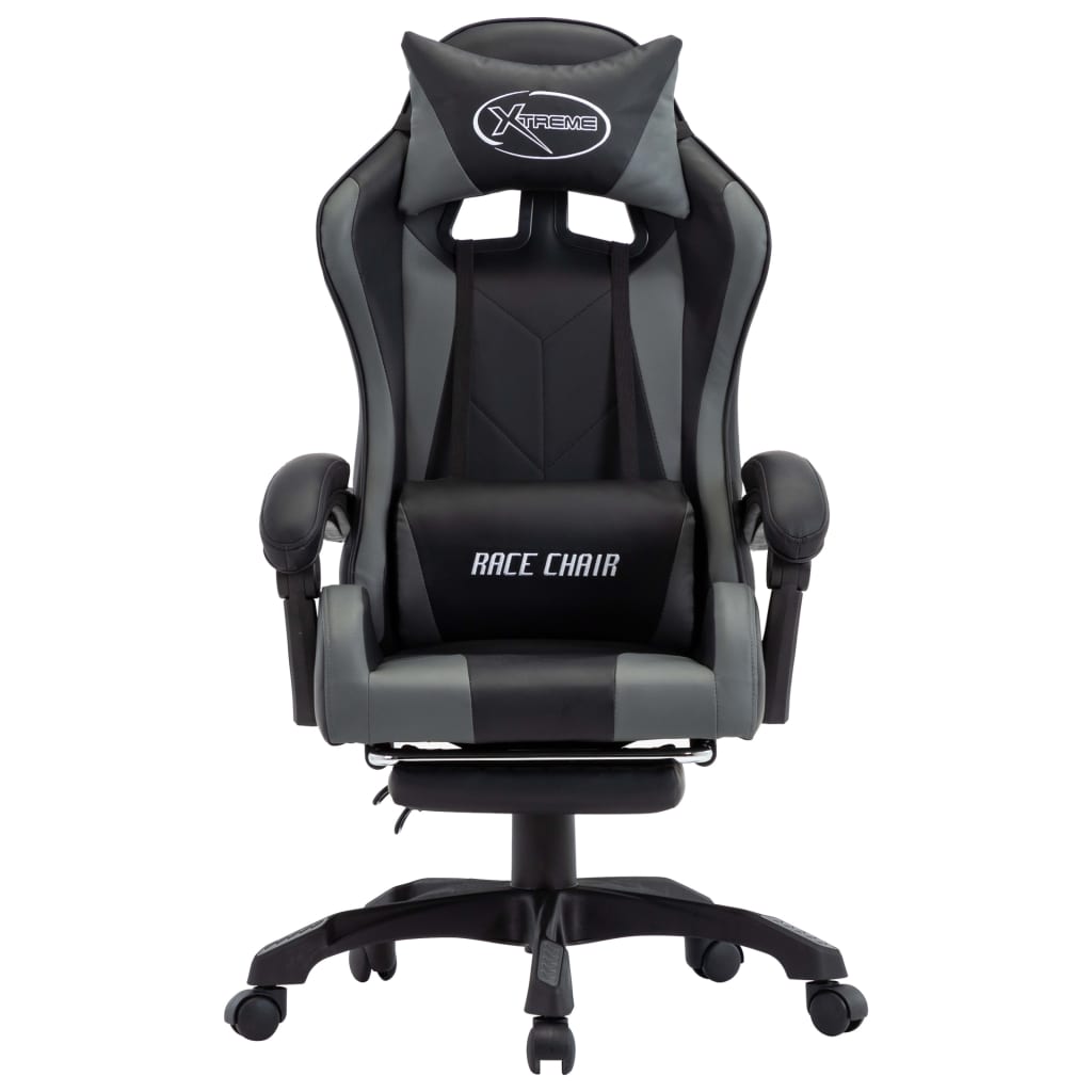  Gaming-Stuhl mit Fußstütze Grau und Schwarz Kunstleder 
