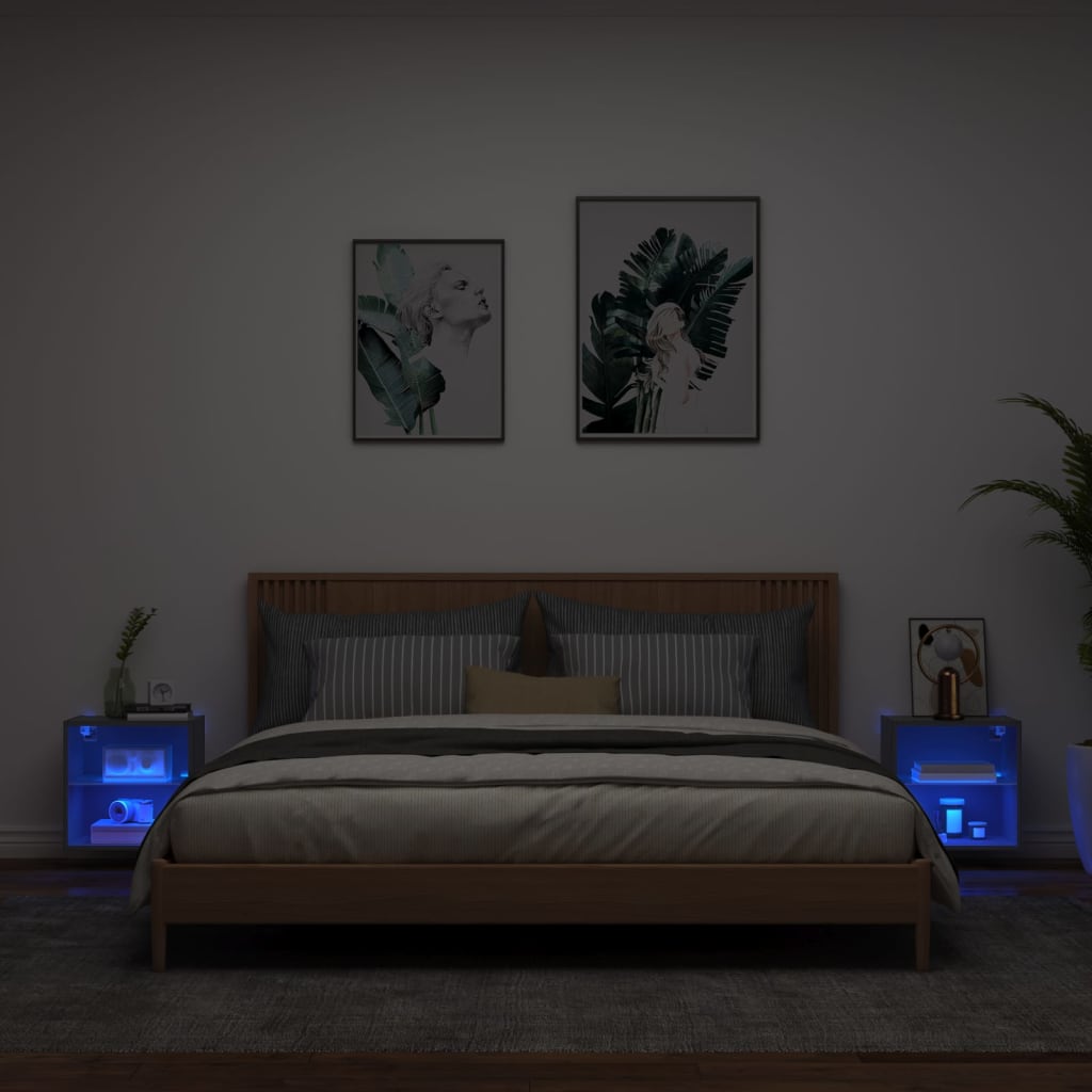  Wand-Nachttische mit LED-Leuchten 2 Stk. Schwarz