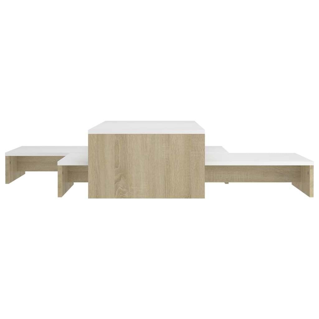  Satztisch-Set Weiß und Sonoma-Eiche 100x100x26,5 cm
