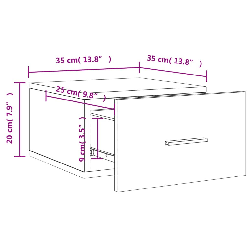  Wand-Nachttisch Weiß 35x35x20 cm