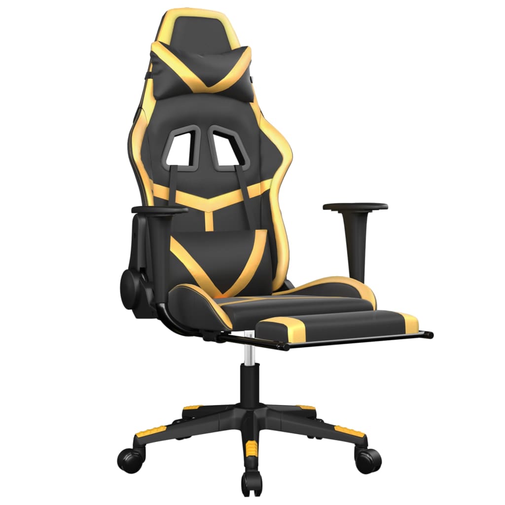  Gaming-Stuhl mit Massage & Fußstütze Schwarz Golden Kunstleder