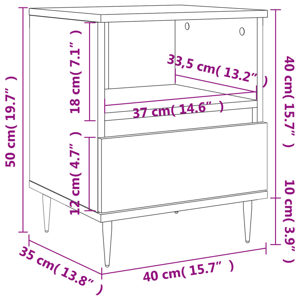  Nachttisch Räuchereiche 40x35x50 cm Holzwerkstoff
