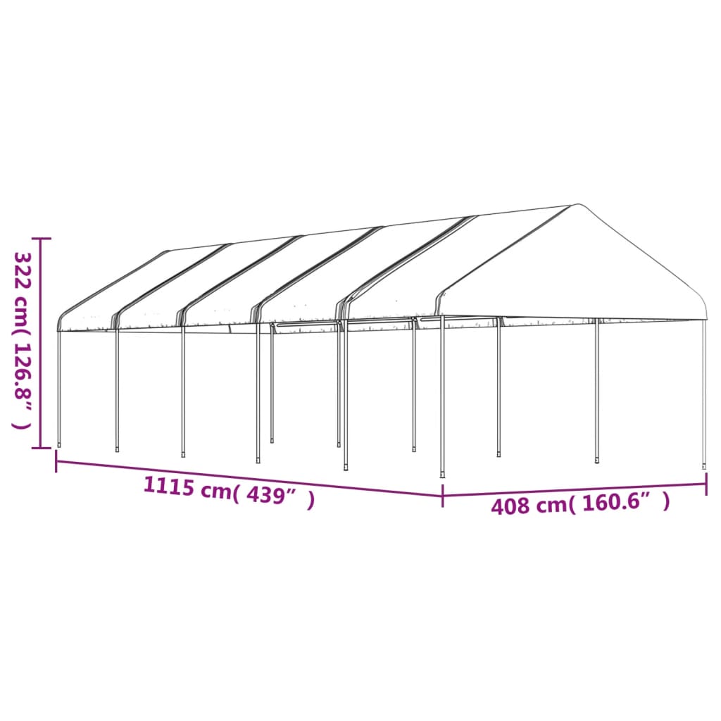  Pavillon mit Dach Weiß 11,15x4,08x3,22 m Polyethylen