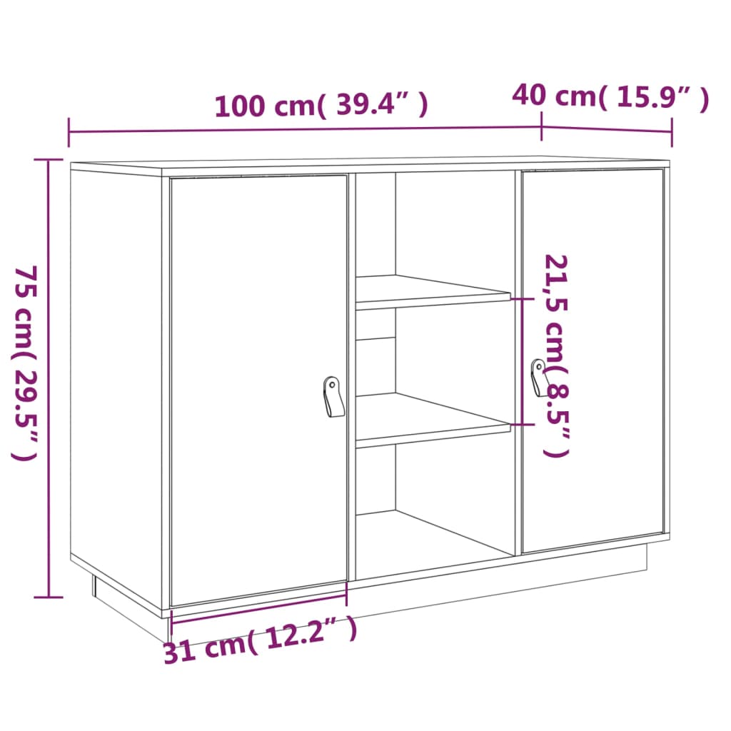  Sideboard Grau 100x40x75 cm Massivholz Kiefer