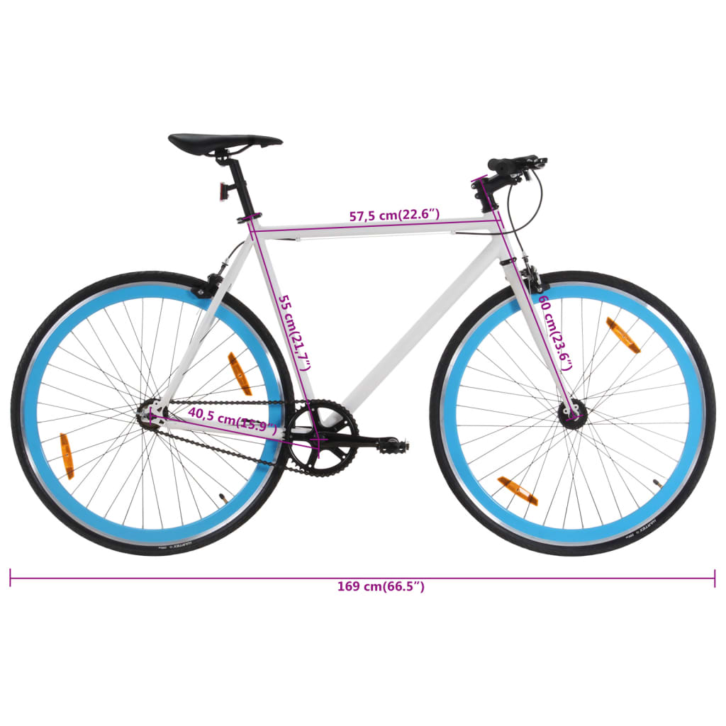  Fahrrad mit Festem Gang Weiß und Blau 700c 55 cm