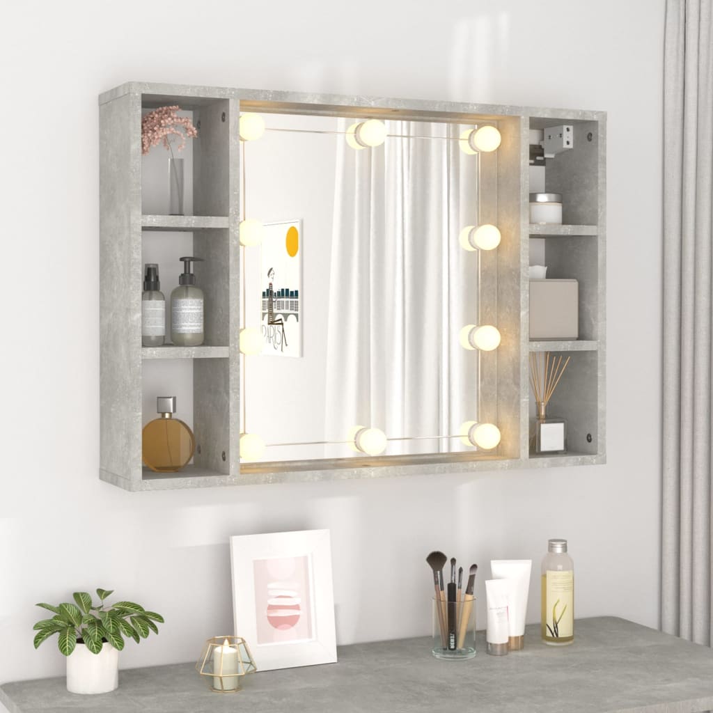  Spiegelschrank mit LED Betongrau 76x15x55 cm