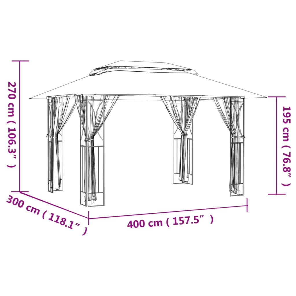 Pavillon mit Seitenwänden Anthrazit 400x300x270 cm Stahl