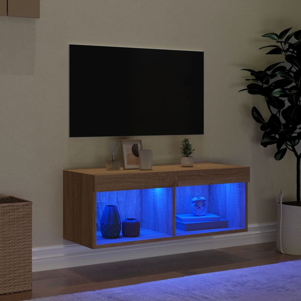  TV-Schrank mit LED-Leuchten Sonoma-Eiche 80x30x30 cm
