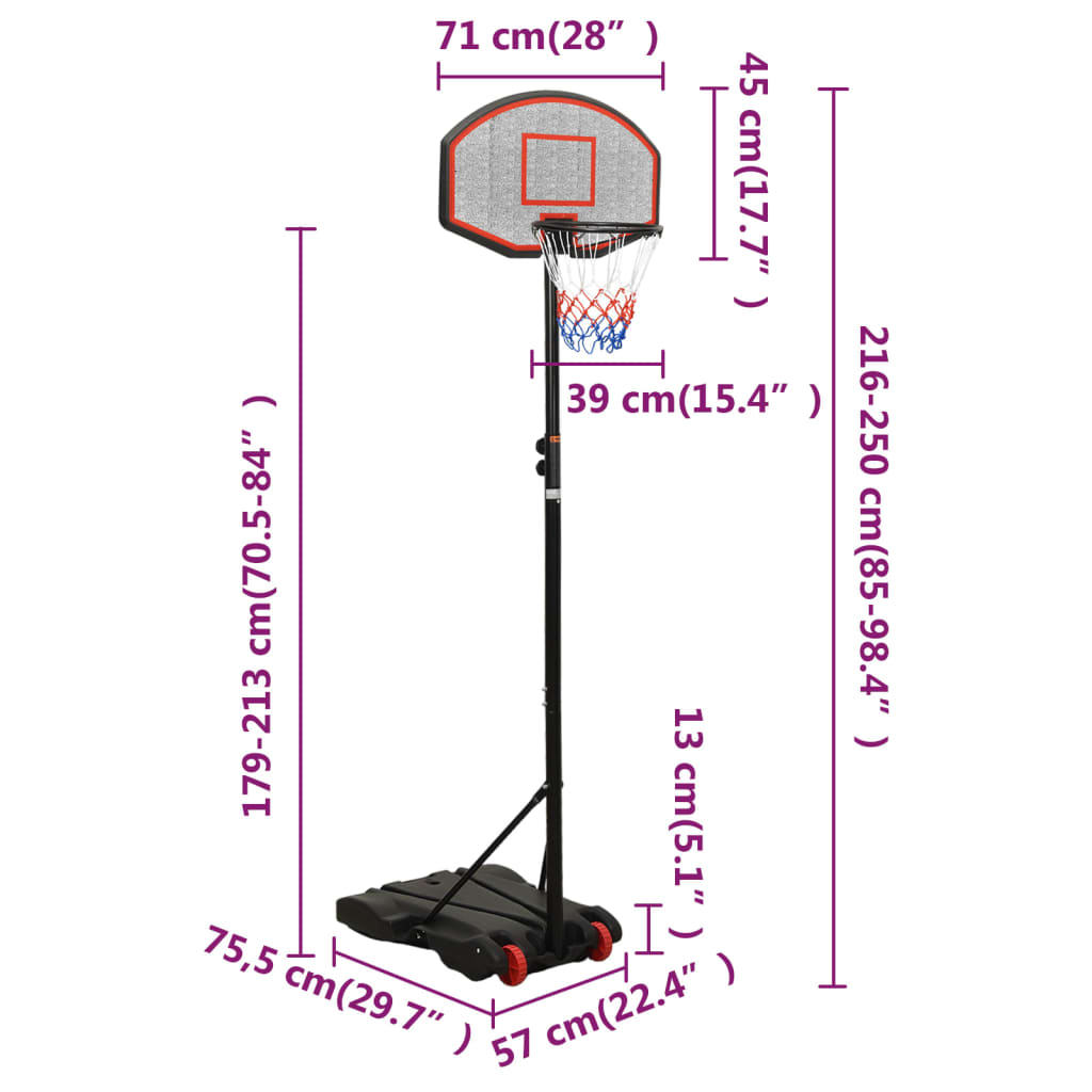  Basketballständer Schwarz 216-250 cm Polyethylen