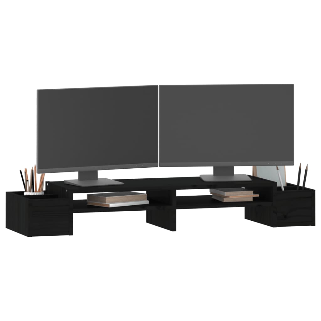  Monitorständer Schwarz 100x27,5x15 cm Massivholz Kiefer