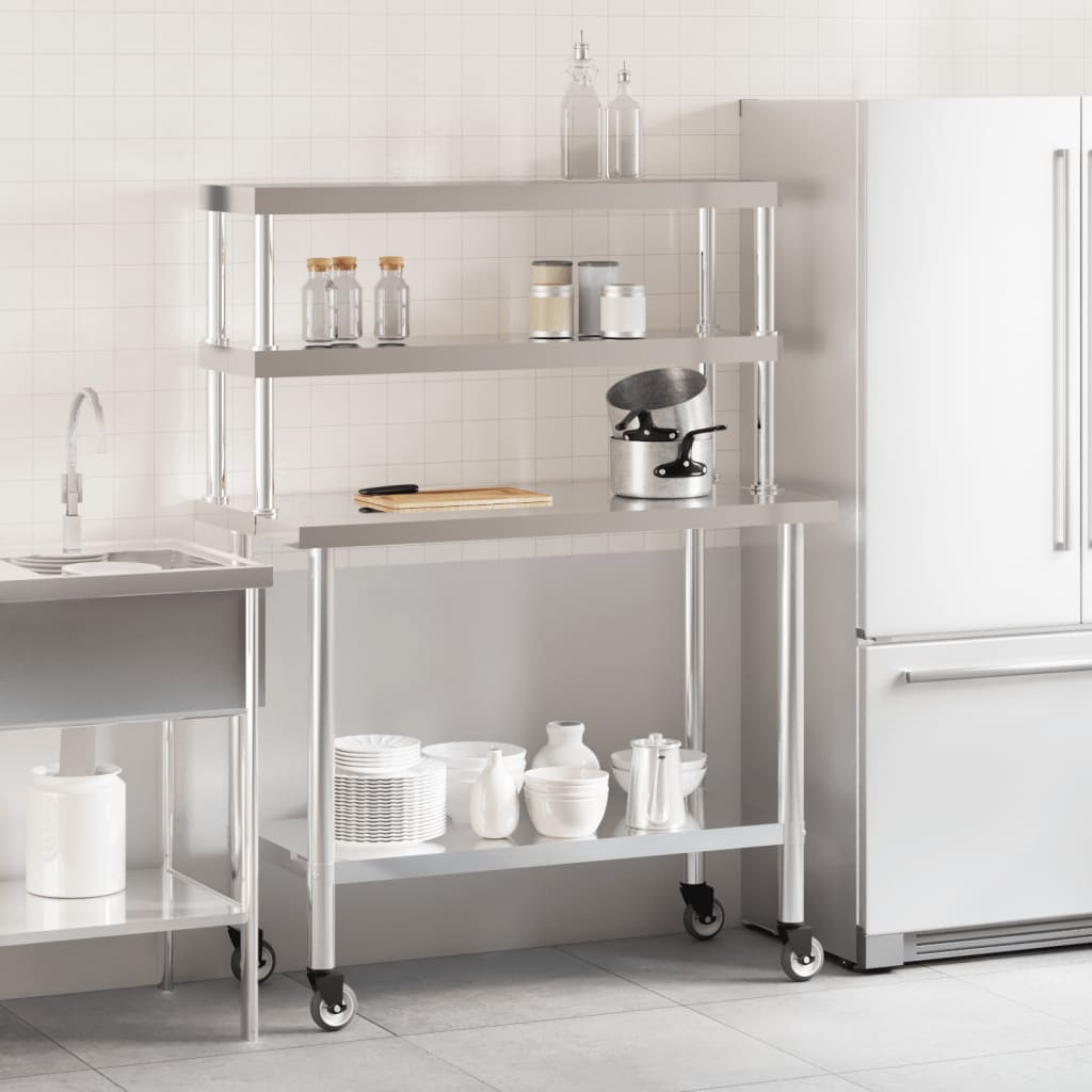  Küchen-Arbeitstisch mit Aufsatzboard 110x55x150 cm Edelstahl