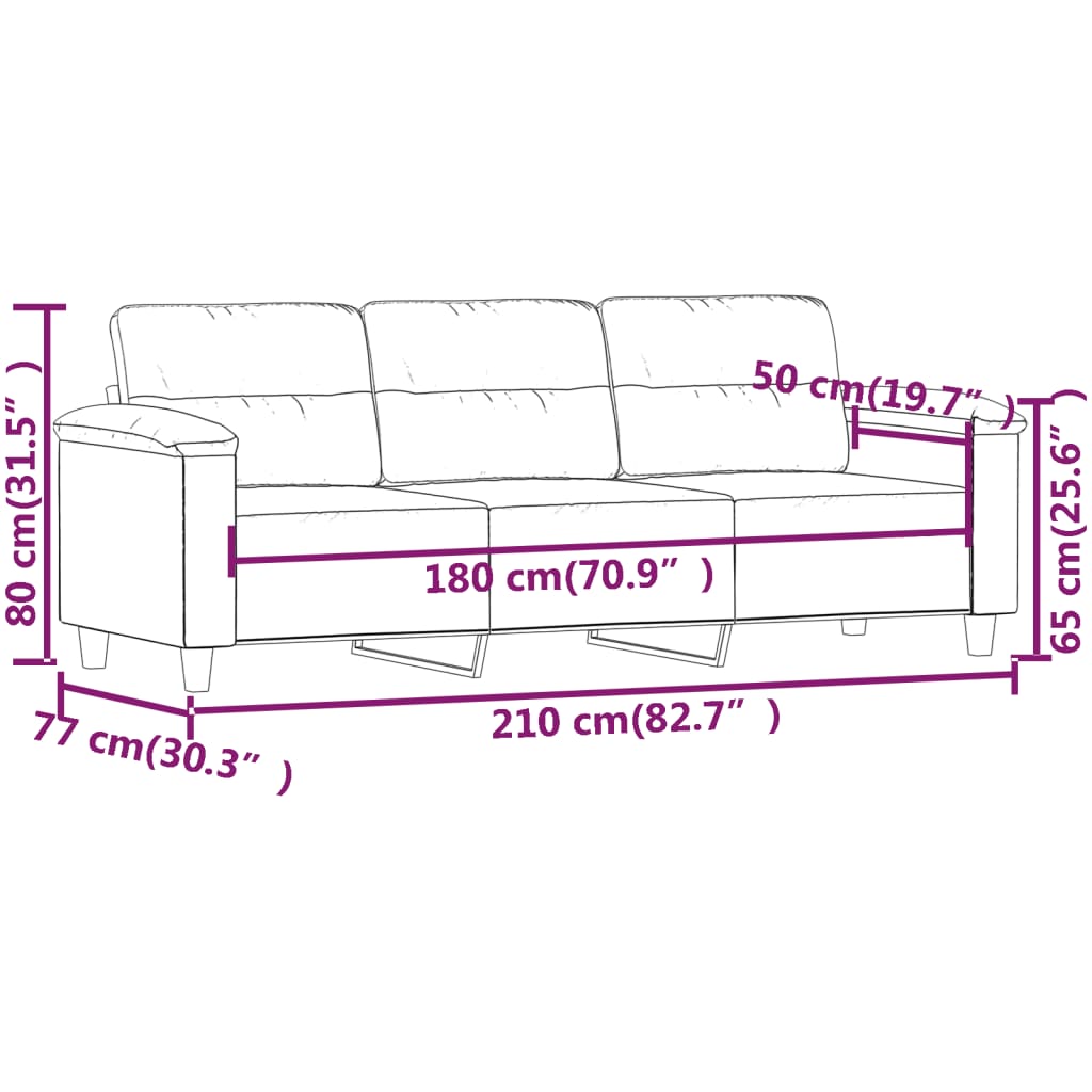  3-Sitzer-Sofa Hellgrau 180 cm Mikrofasergewebe