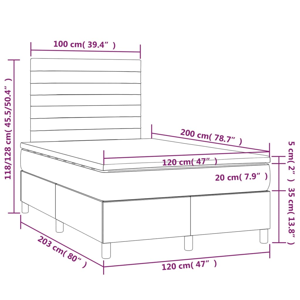  Boxspringbett mit Matratze & LED Dunkelgrau 120x200 cm Stoff