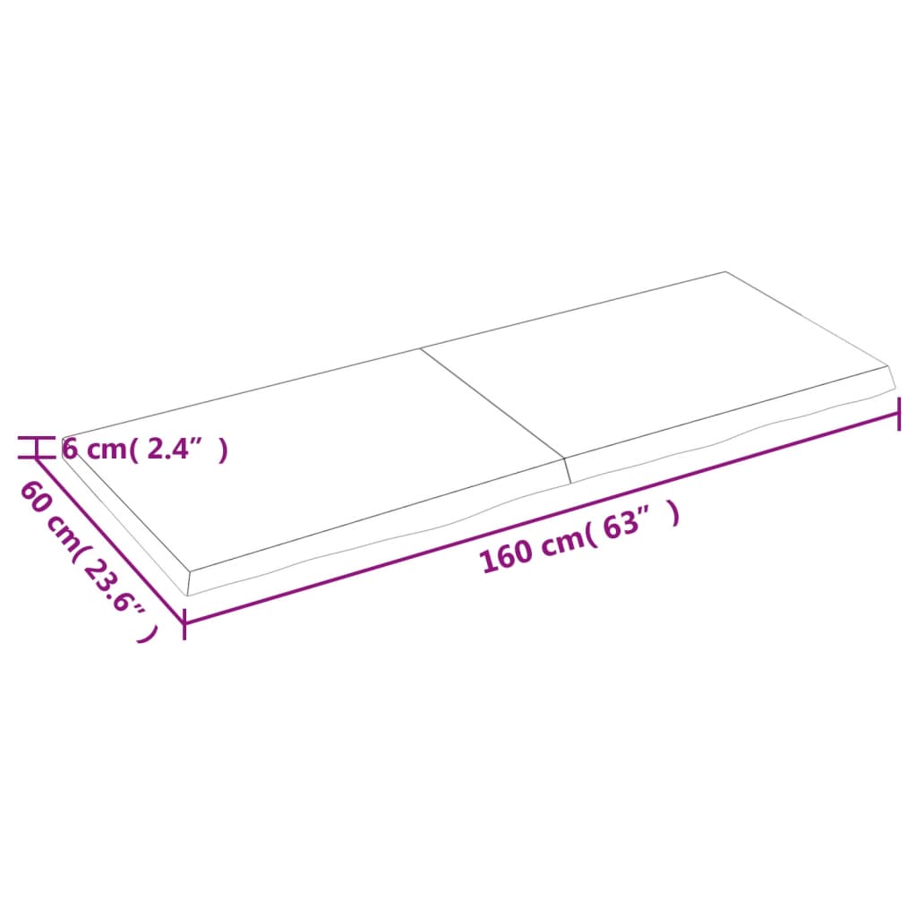  Tischplatte Dunkelbraun 160x60x(2-6)cm Massivholz Eiche