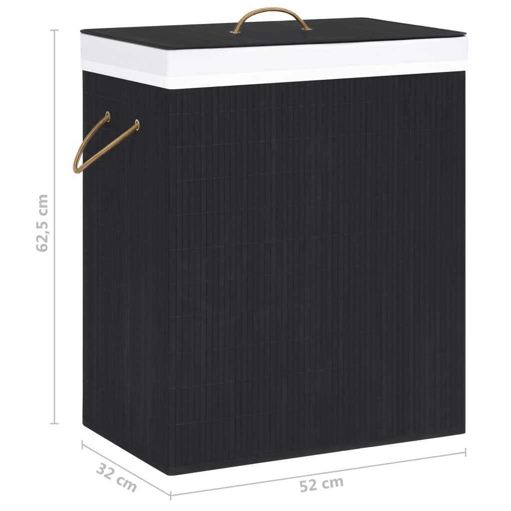  Bambus-Wäschekorb mit 2 Fächern Schwarz 100 L