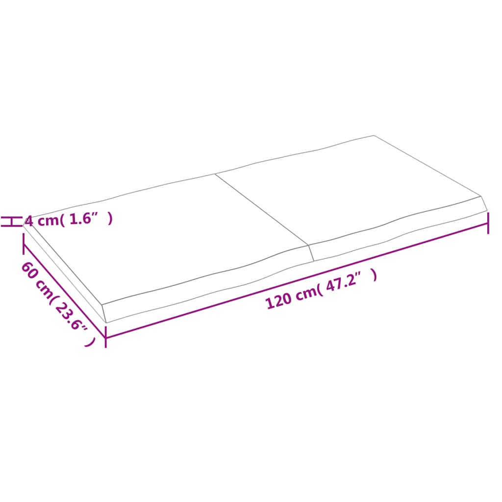 Tischplatte 120x60x(2-4) cm Massivholz Behandelt Baumkante