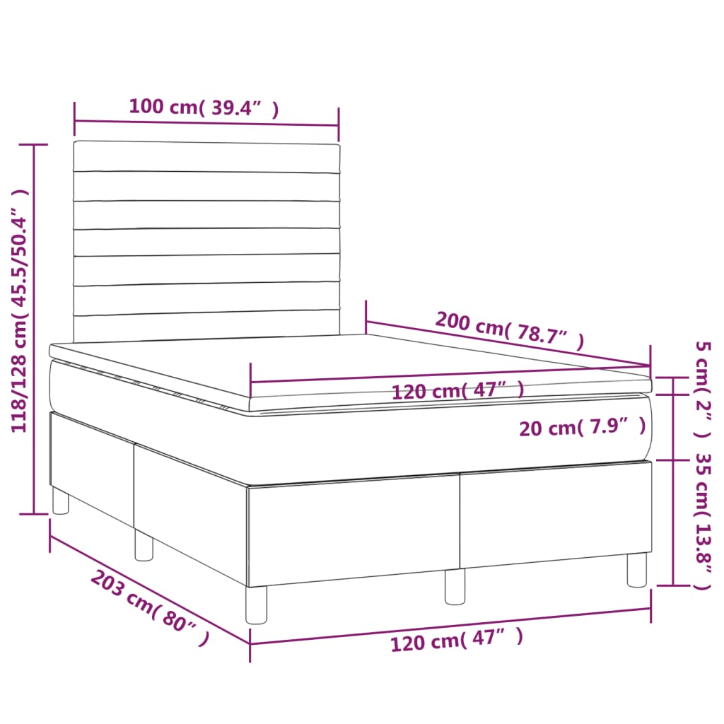  Boxspringbett mit Matratze & LED Dunkelbraun 120x200 cm Stoff