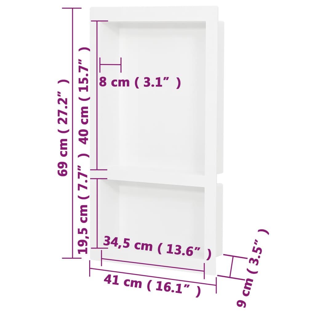  Duschnische mit 2 Fächern Hochglanz-Weiß 41x69x9 cm