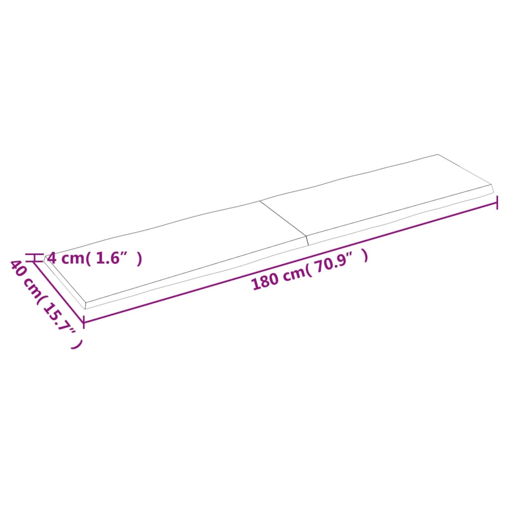 Tischplatte 180x40x(2-4) cm Massivholz Unbehandelt Baumkante