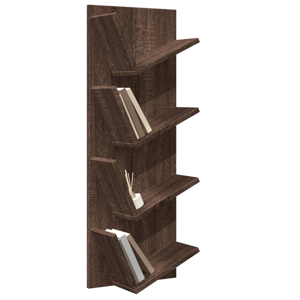  Wand-Bücherregal mit 4 Fächern Braun Eichen-Optik 33x16x90 cm