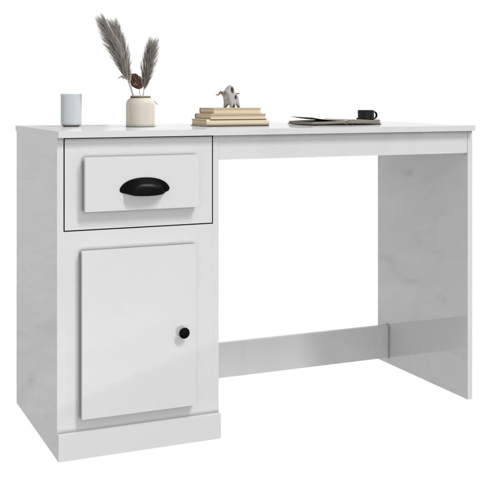  Schreibtisch mit Schublade Hochglanz-Weiß 115x50x75 cm