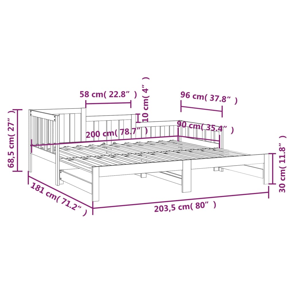  Tagesbett Ausziehbar 2x(90x200) cm Massivholz Kiefer