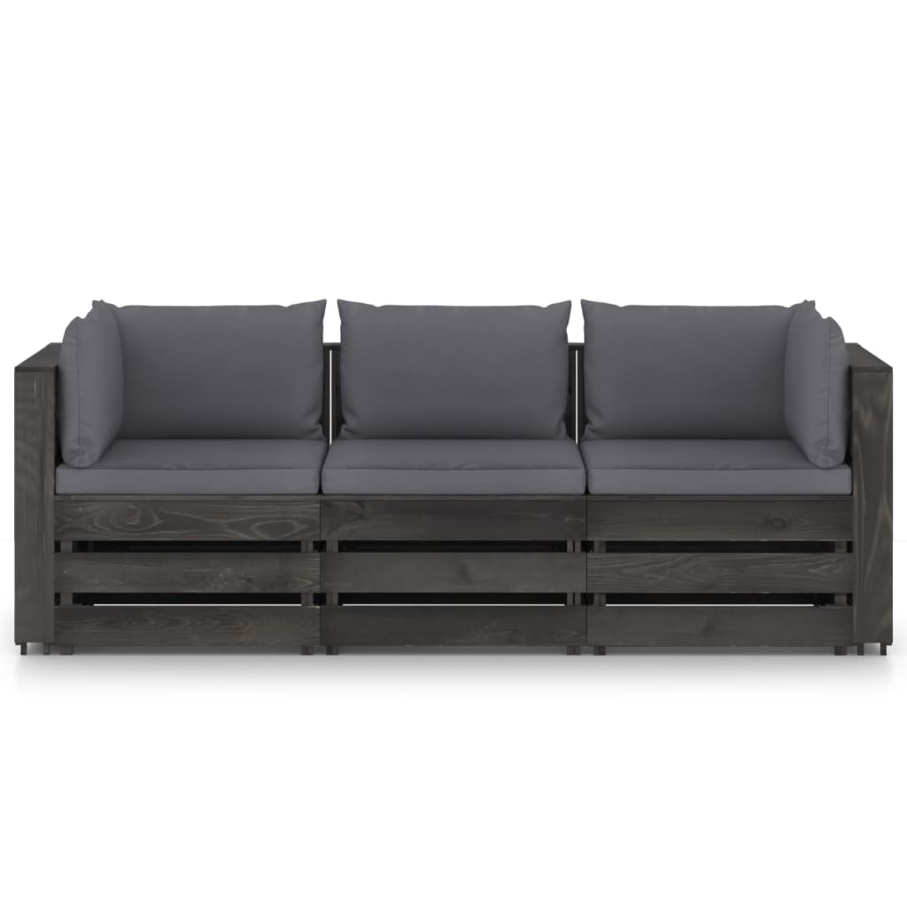  3-Sitzer Outdoor-Sofa mit Kissen Grau Imprägniertes Kiefernholz