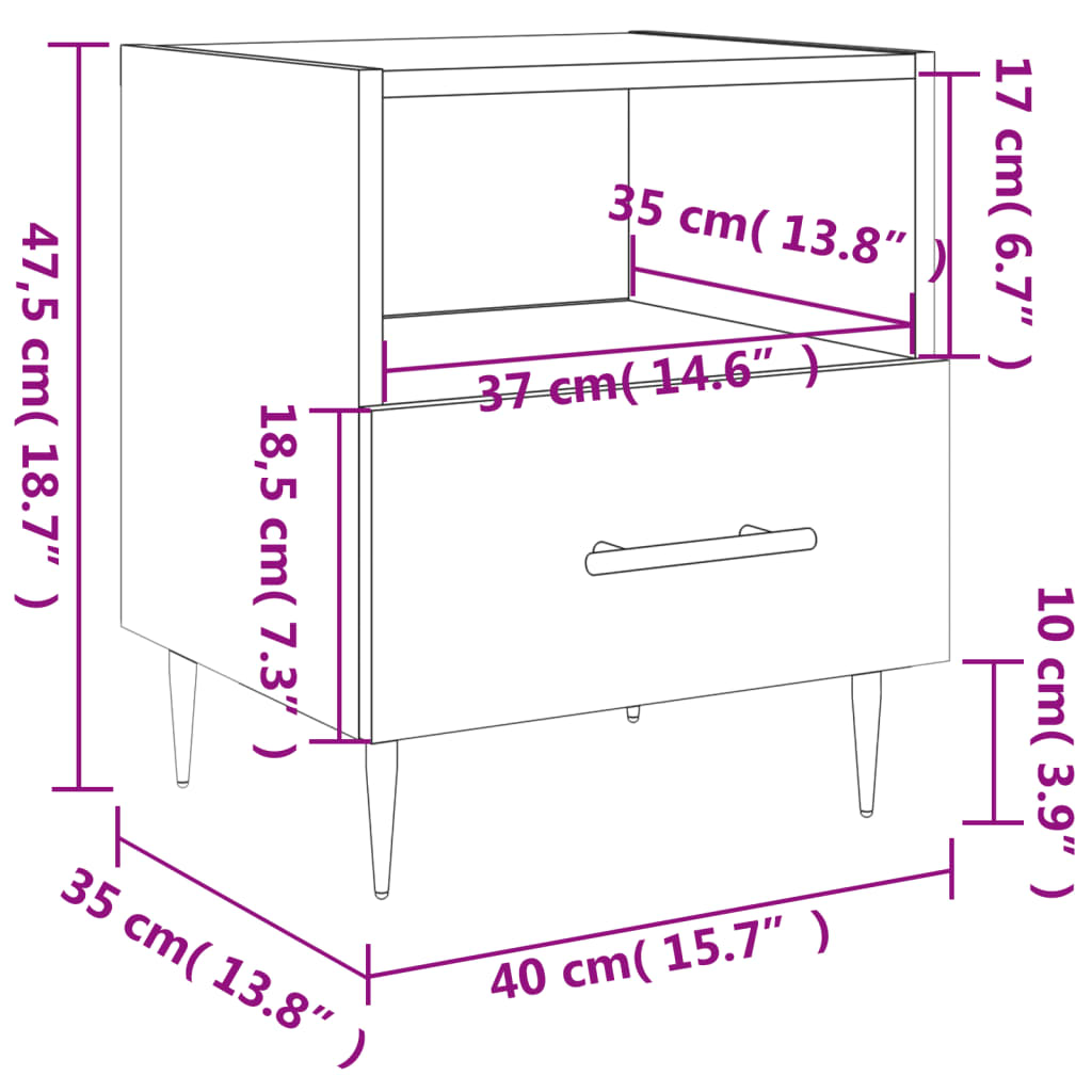  Nachttisch Schwarz 40x35x47,5 cm Holzwerkstoff