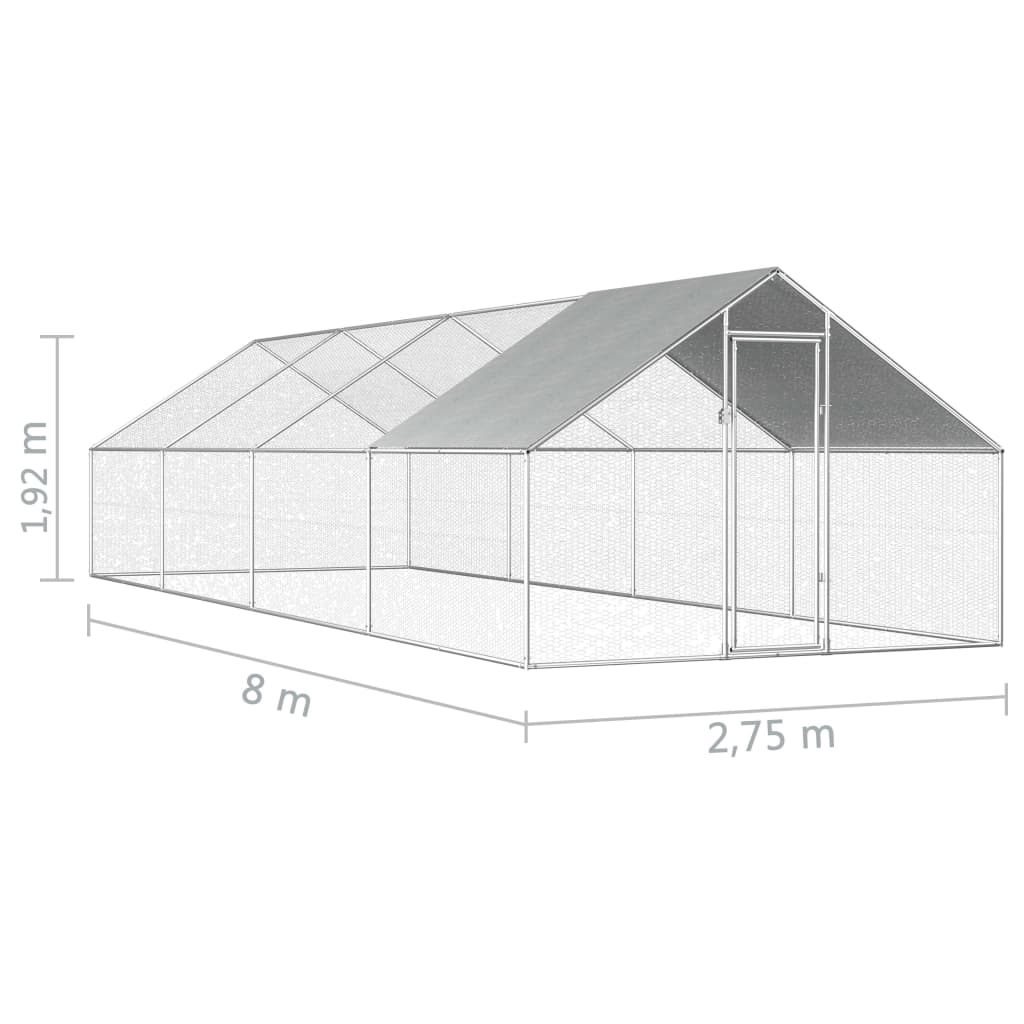  Outdoor-Hühnerkäfig 2,75x8x1,92 m Verzinkter Stahl  