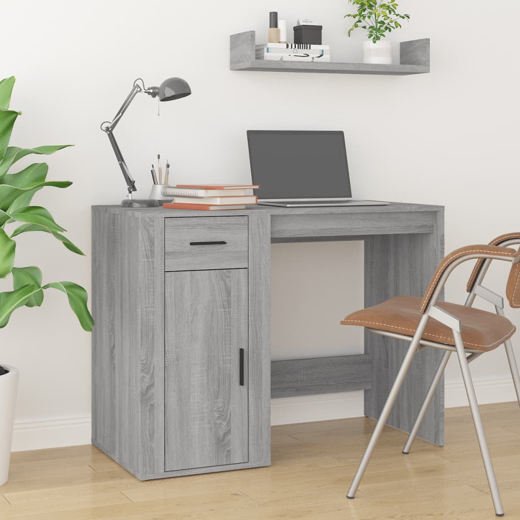  Schreibtisch mit Stauraum Grau Sonoma Holzwerkstoff