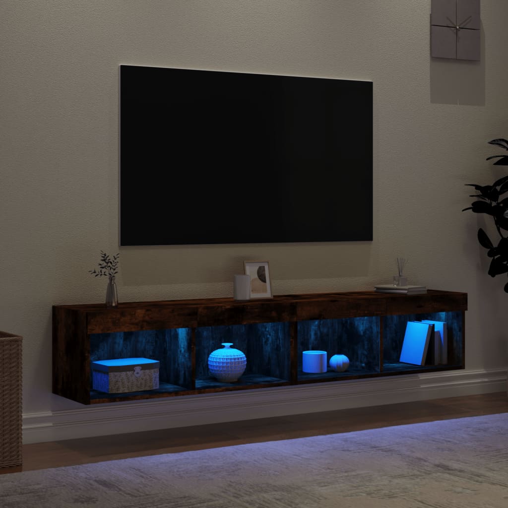  TV-Schränke mit LED-Leuchten 2 Stk. Räuchereiche 80x30x30 cm