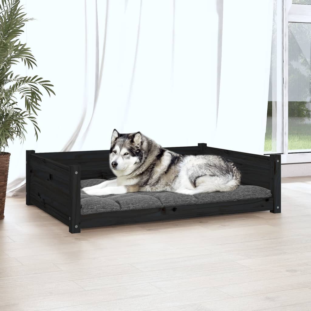  Hundebett Schwarz 105,5x75,5x28 cm Massivholz Kiefer